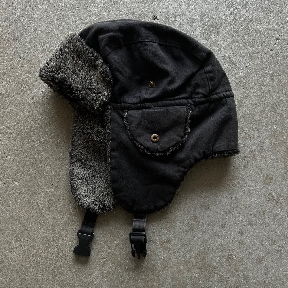Vintage Trapper Hat Cap Beanie Mens One Size Black Sherpa Lined Fur Adult